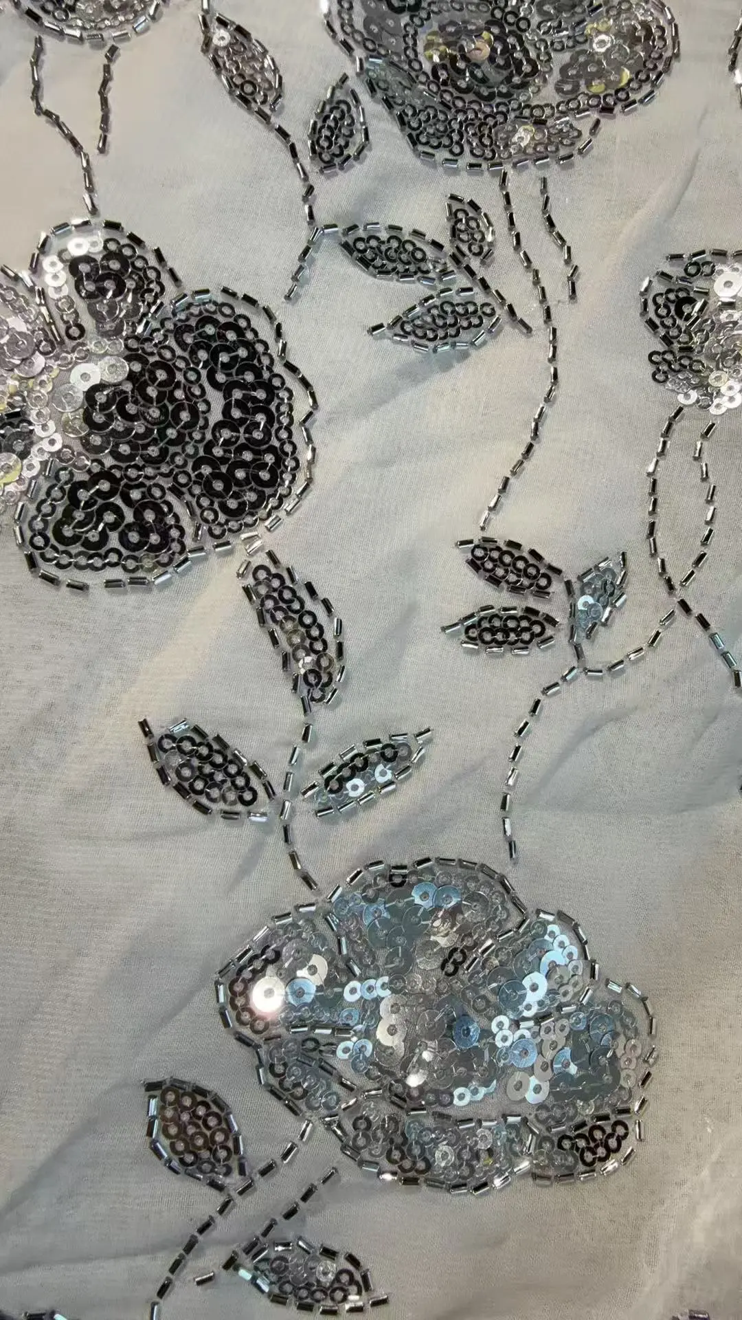 NIUNIU TEXTILE 全涤银色珠片绣花 100%T