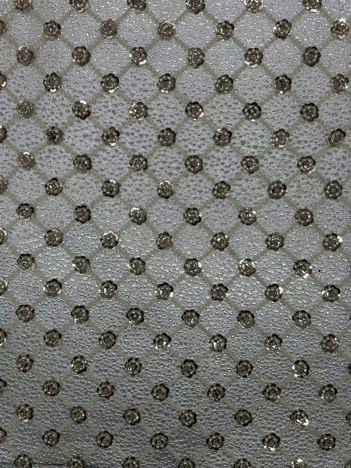 NIUNIU TEXTILE 全涤格子花朵珠片绣花 100%T