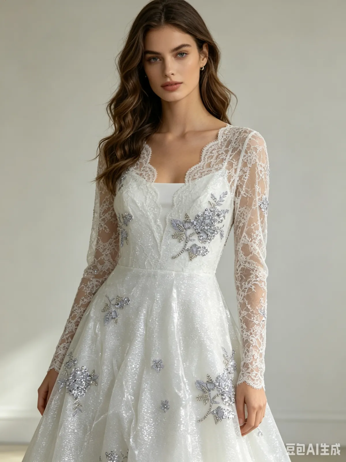 NIUNIU TEXTILE 全涤黄底银珠片绣花 100%T