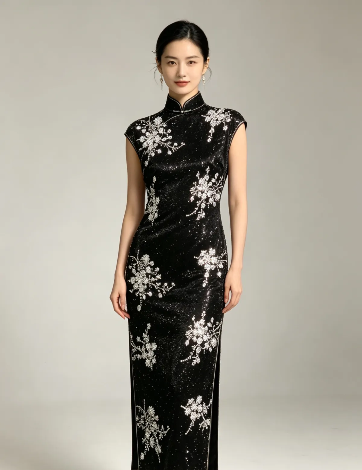 NIUNIU TEXTILE 黑色珠绣丝绒 100%T