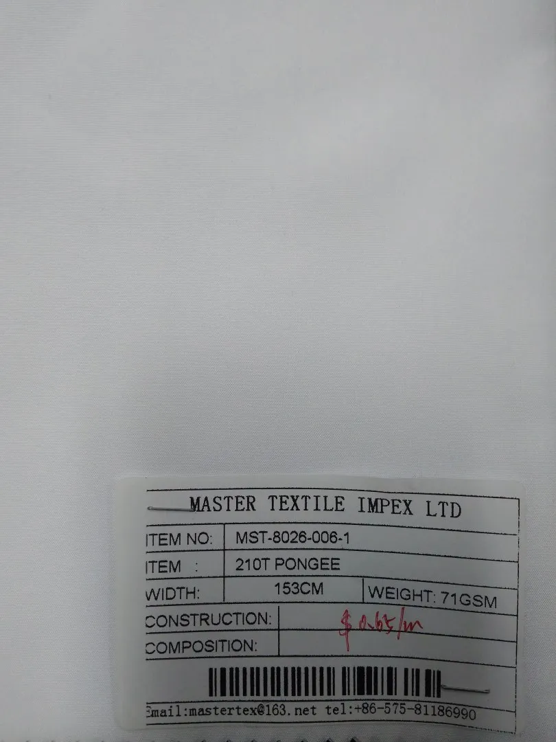 MASTER TEXTILE IMPEX LIMITED 210T PONGEE 