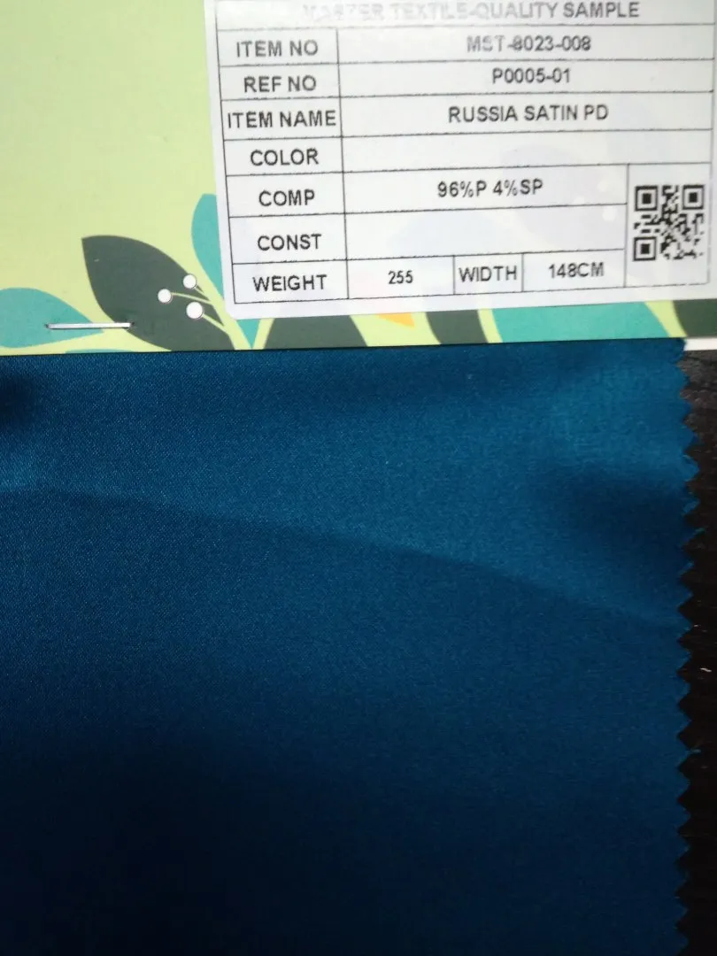 MASTER TEXTILE IMPEX LIMITED RUSSIA SATIN PD 96%P 4%SP