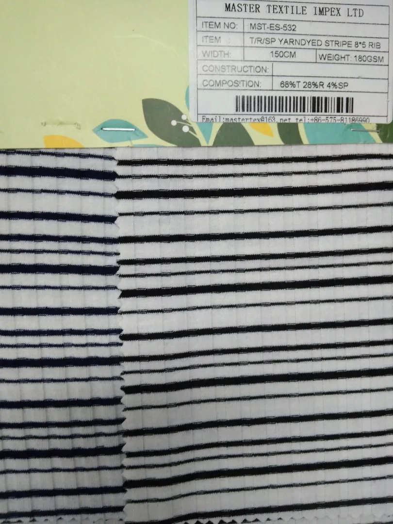 MASTER TEXTILE IMPEX LIMITED T/R/SP YARN DYED STRIPE 8*5 RIB 68%T 28%R 4%SP