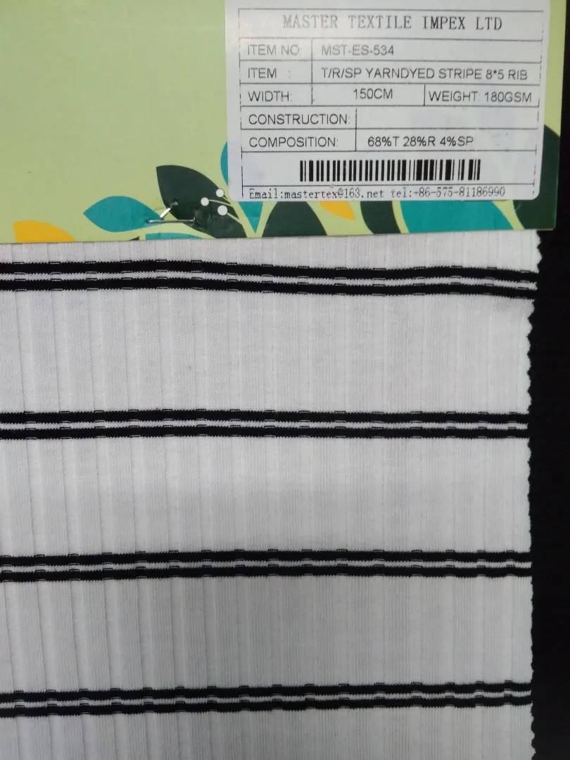 MASTER TEXTILE IMPEX LIMITED T/R/SP YARN DYED STRIPE 8*5 RIB 68%T 28%R 4%SP
