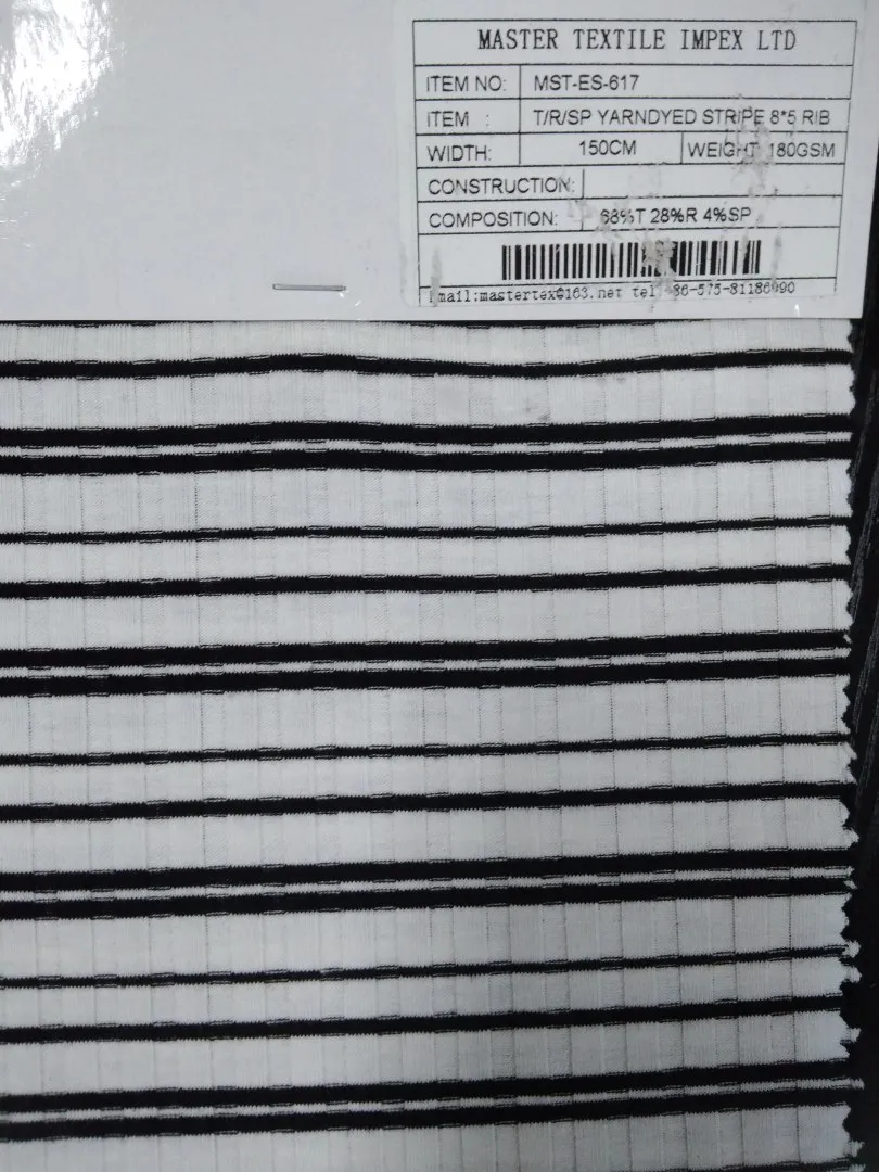 MASTER TEXTILE IMPEX LIMITED T/R/SP YARNDYED STRIPR 8*5 RIB 68%T 28%R 4%SP