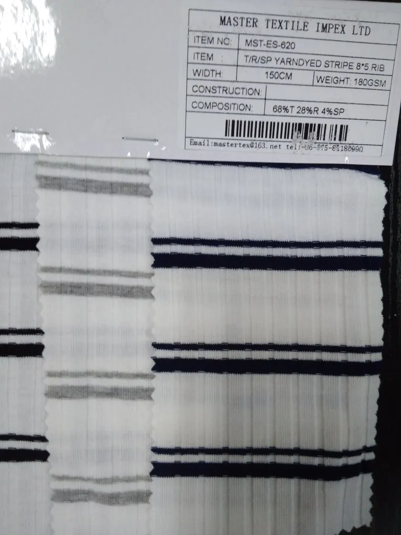 MASTER TEXTILE IMPEX LIMITED T/R/SP YARNDYED STRIPE 8*5 RIB 68%T 28%R 4%SP